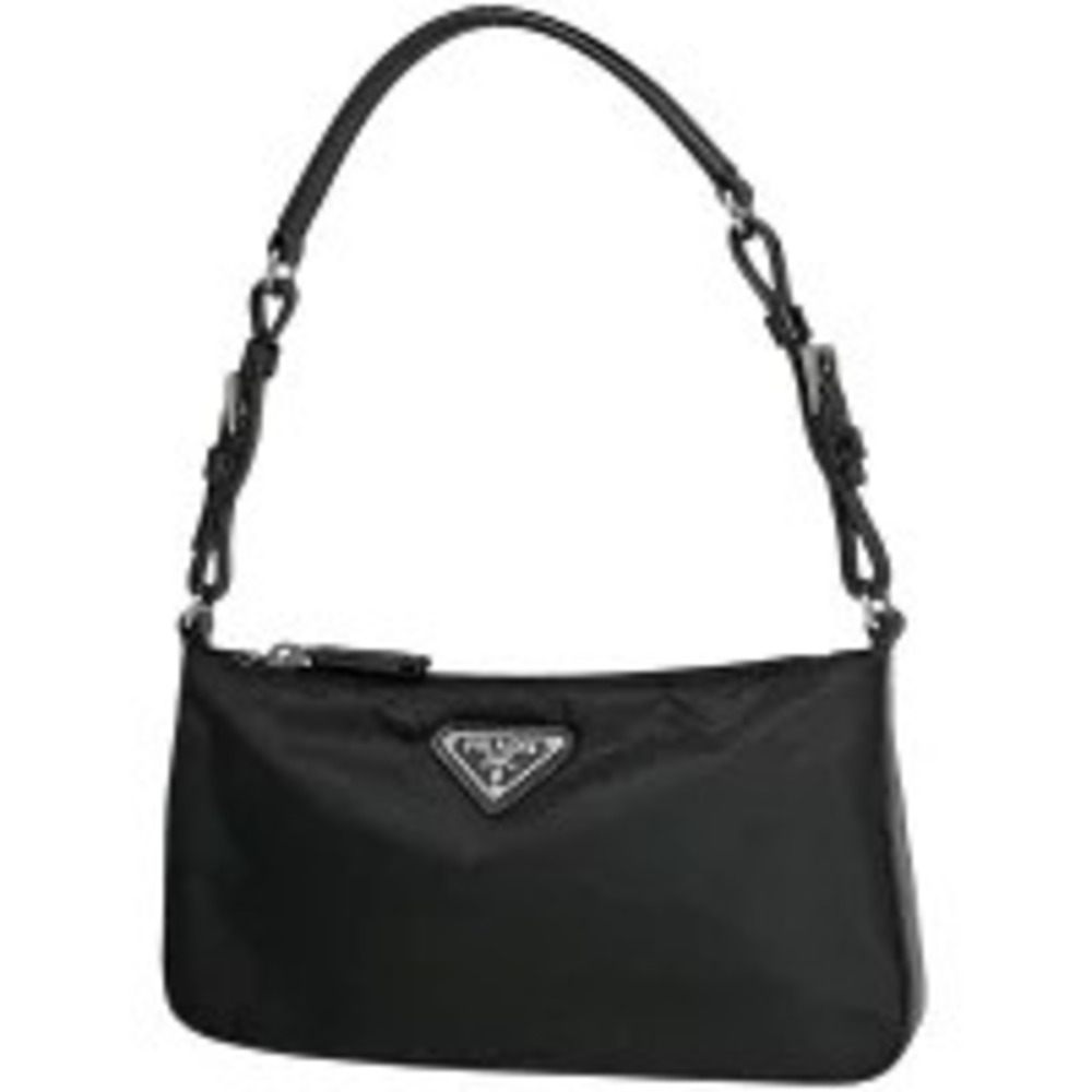 Prada Plate Shoulder Bag Hobo Handbag Nero Black